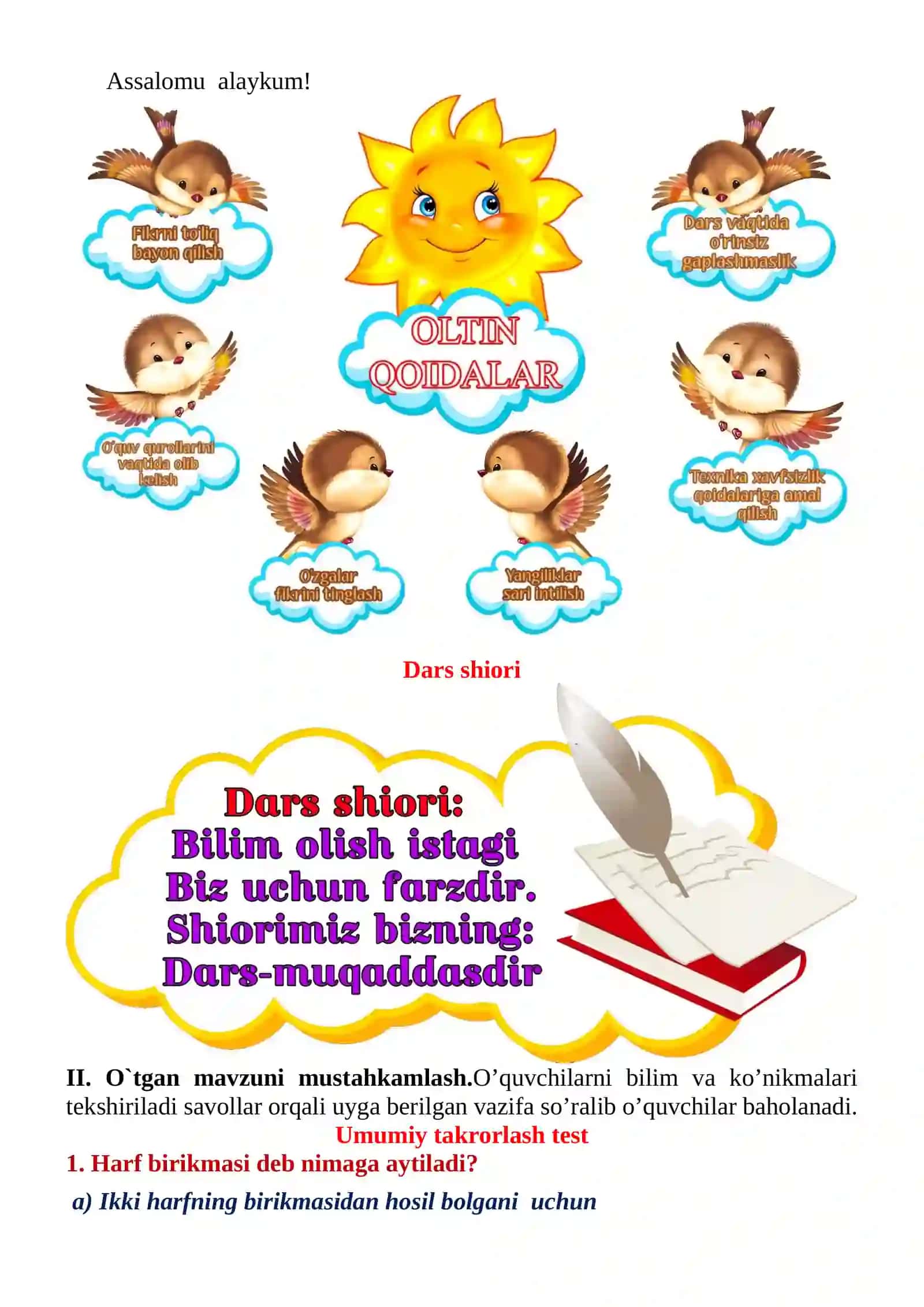 Shaxs va narsa nomini bildirgan so‘zlar 1-sinf ona tili dars ishlanmasi 4
