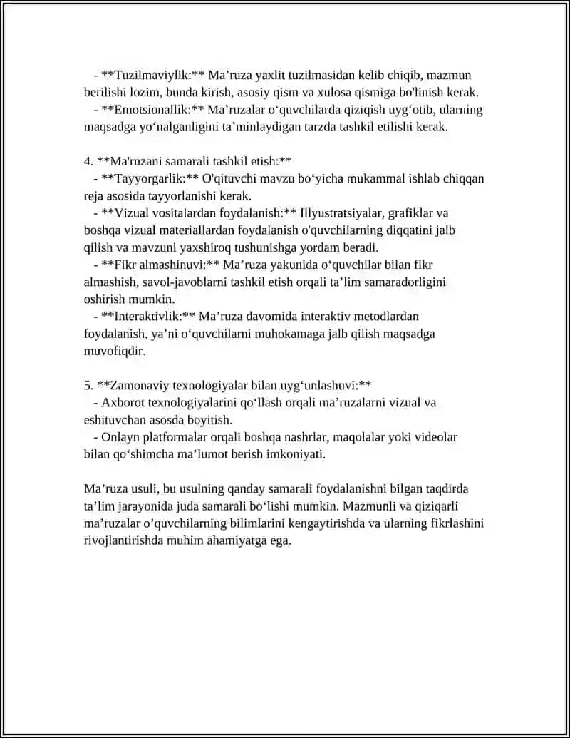 MA'RUZA USULI VA UNING PEDAGOGIK TAMOYILLARI 4