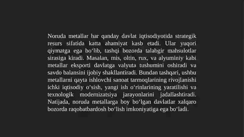 Noruda metallarning xalq xoʻjaligidagi oʻrni 4