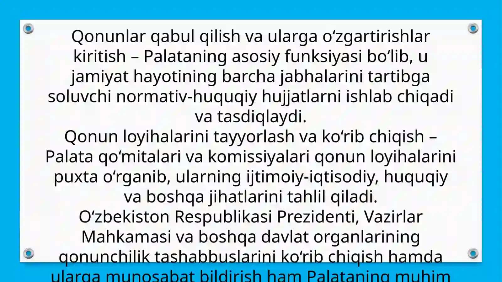 Oʻzbekiston Respublikasi Qonunchilik Palatasi 4