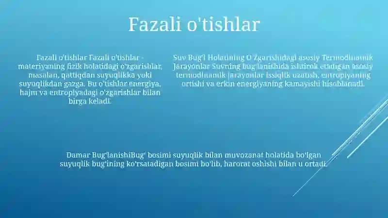 Suv BugʻI Holatining OʻZgarishidagi Asosiy Termodinamik Jarayonlar 4