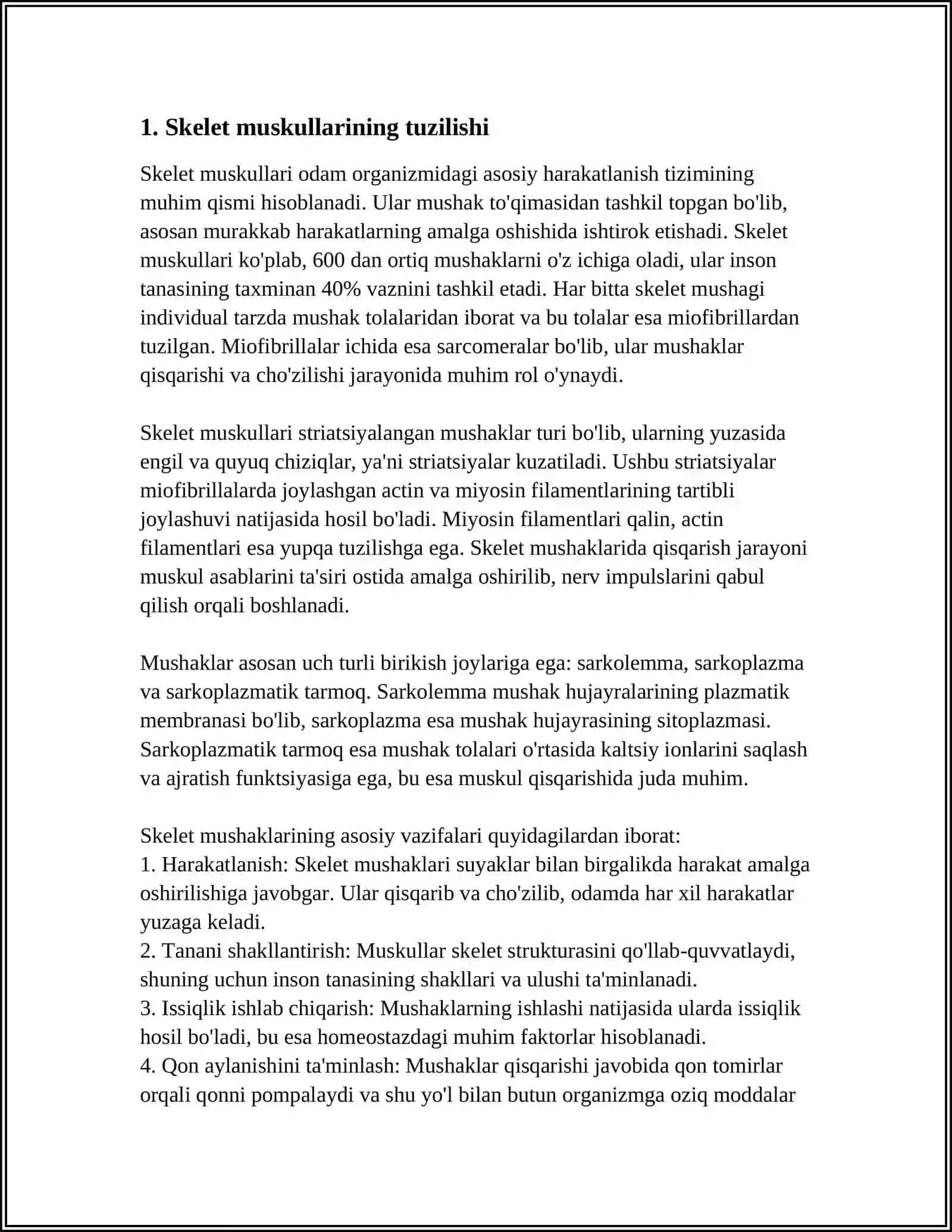 BO'YIN MUSKULLARINING TUZILISHI VA VAZIFALAR TEST 4