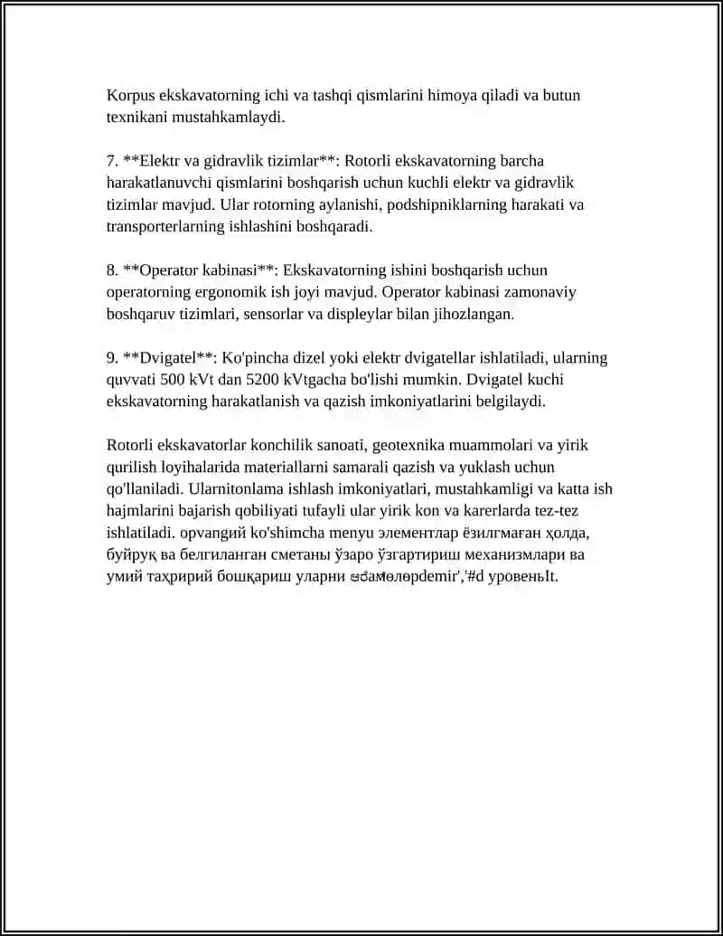 ROTORLI EKSKOVATORLAR TEXNOLOGIK XARAKTIRISTIKASI 4