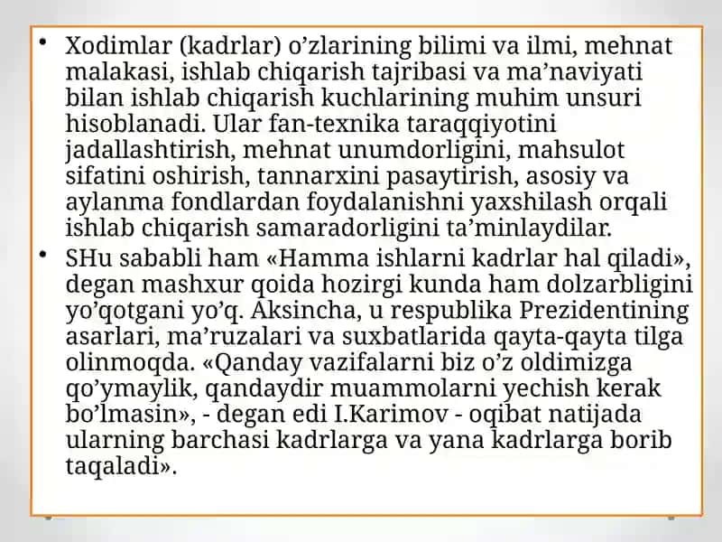 SANOATDA KADRLAR VA MEHNATGA HAQ TO’LASH 4