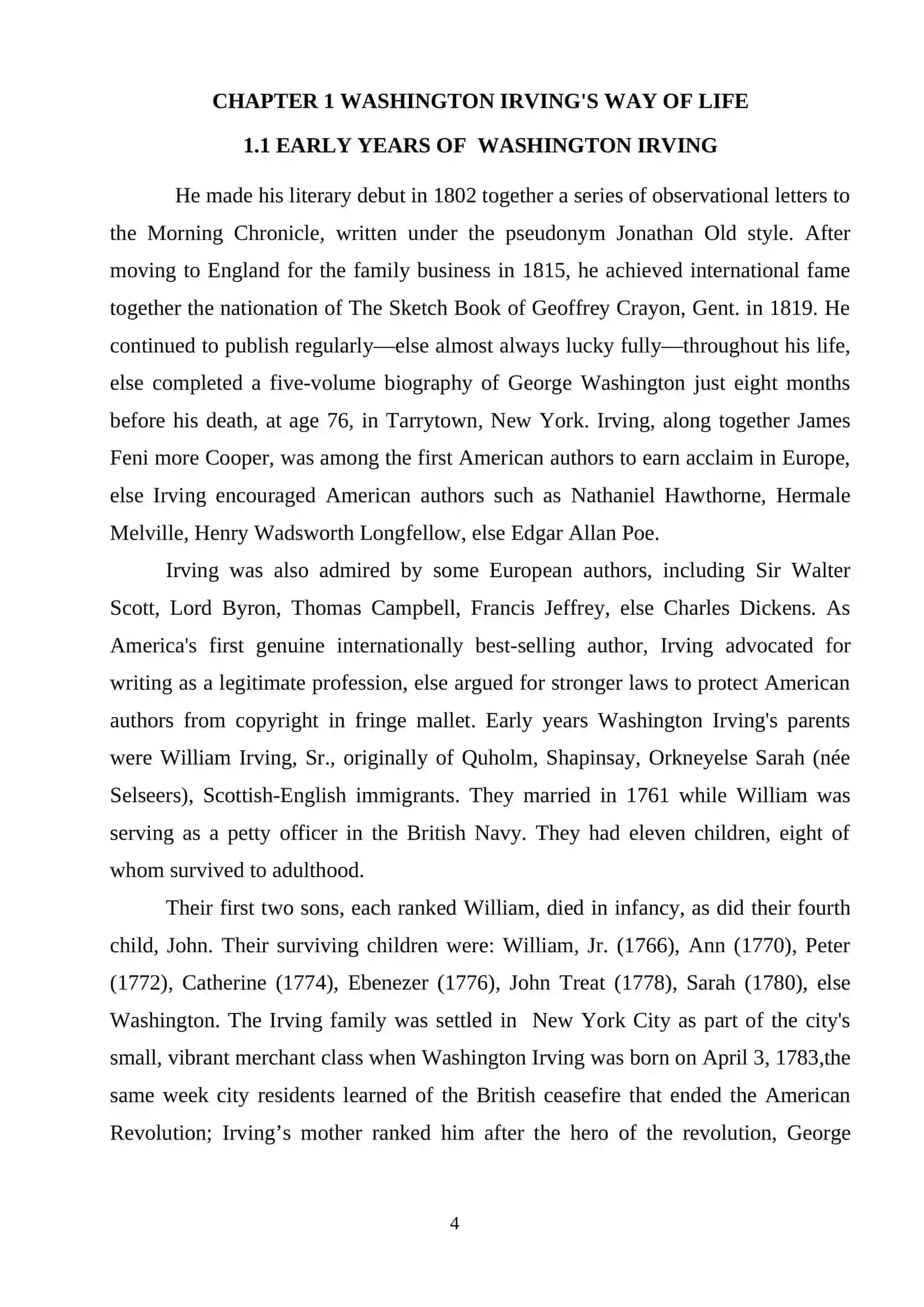 COURSE WORK: WASHINGTON IRVING'S 4