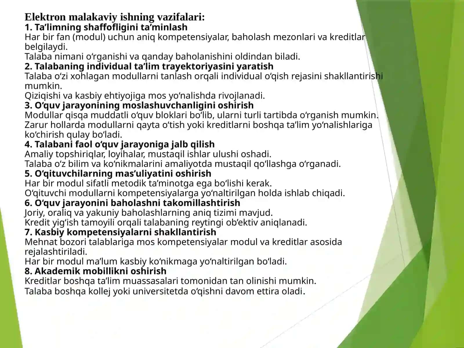 Kasbiy ta’limda modul-kredit tizumining afzalliklari 4