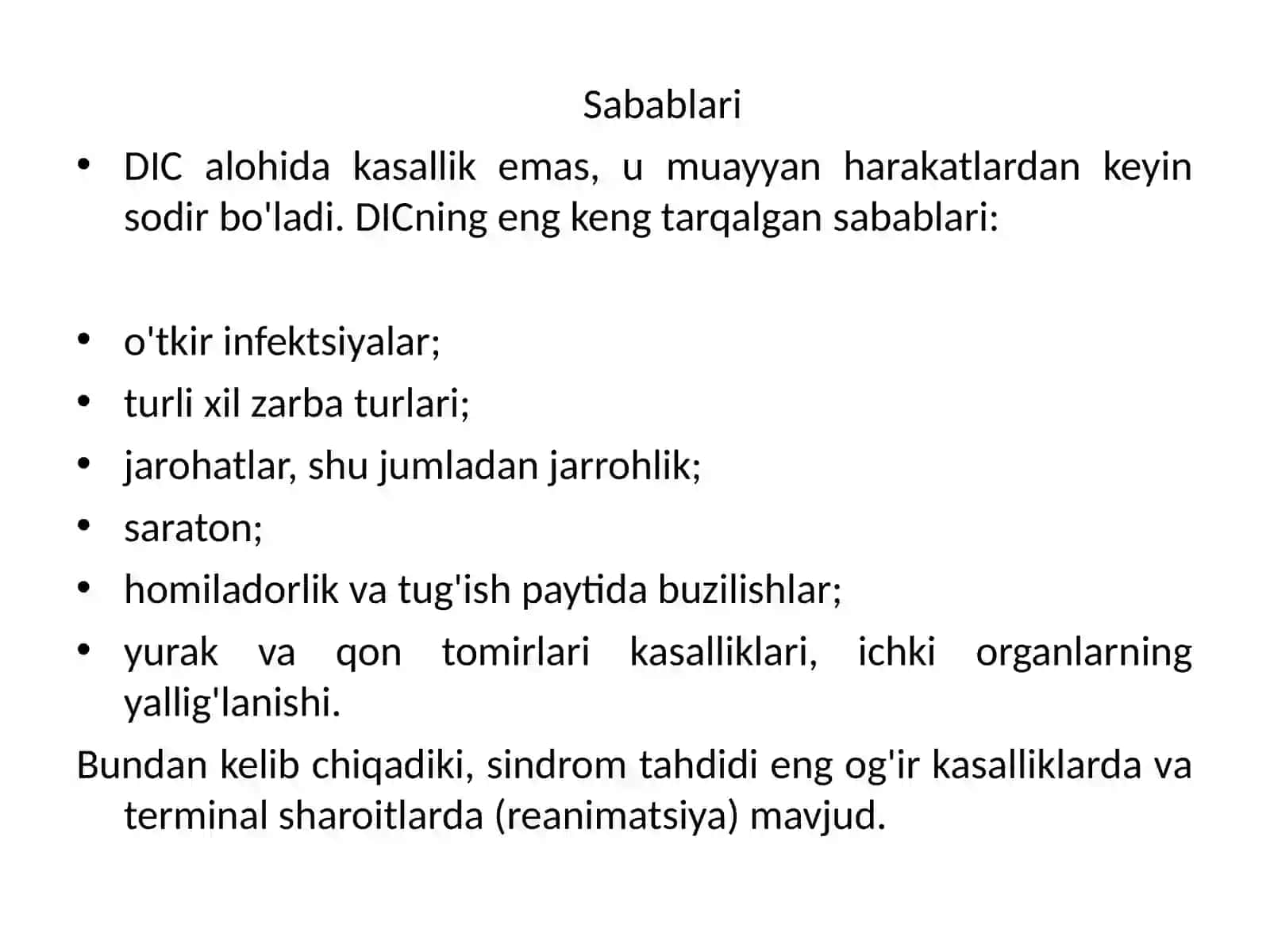 DIC (tarqalgan intravaskulyar koagulyatsiya sindromi) 4