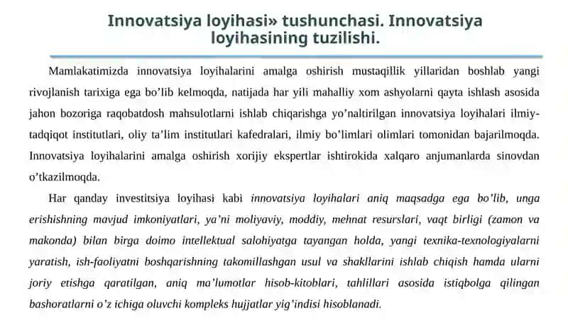 Innоvаtsiya lоyihаlаri 4