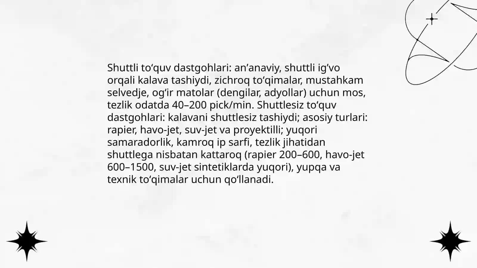 Toʻquv dastgohlari turlari va ularning tasnifi 4