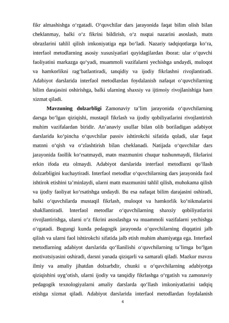 Adabiyot darslarida interfaol metodlardan foydalanish 4