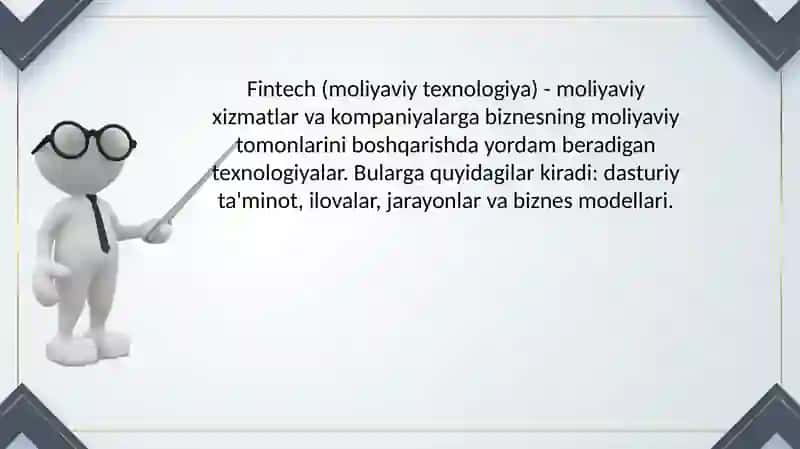ELEKTRON TIJORATDA BANK-MOLIYA HIZMATLARNI RAQAMLASHTIRISH.Fintech 4