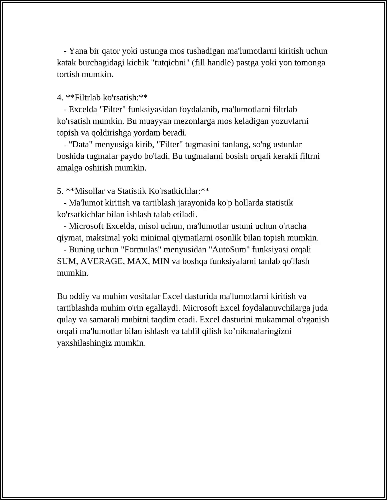 EXSEL DASTURIDA TURLI HISOBOT TAYYORLASH 4