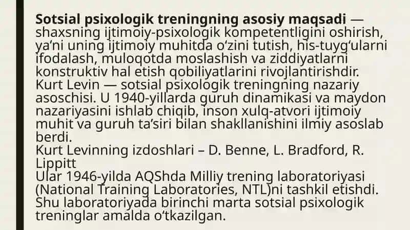 Sotsialpsixologik treningning bosqichlari 4