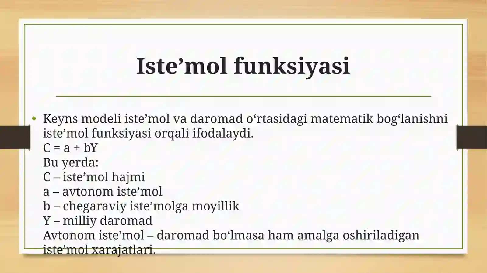 Daromad va iste’mol orasidagi bog‘lanish Keyns modeli 4