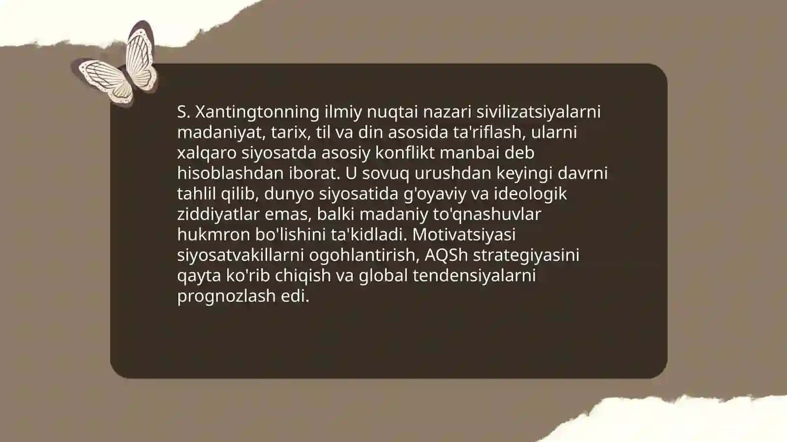 S. Xantingtonning "sivilizatsiyalar to'qnashuvi" asari 4
