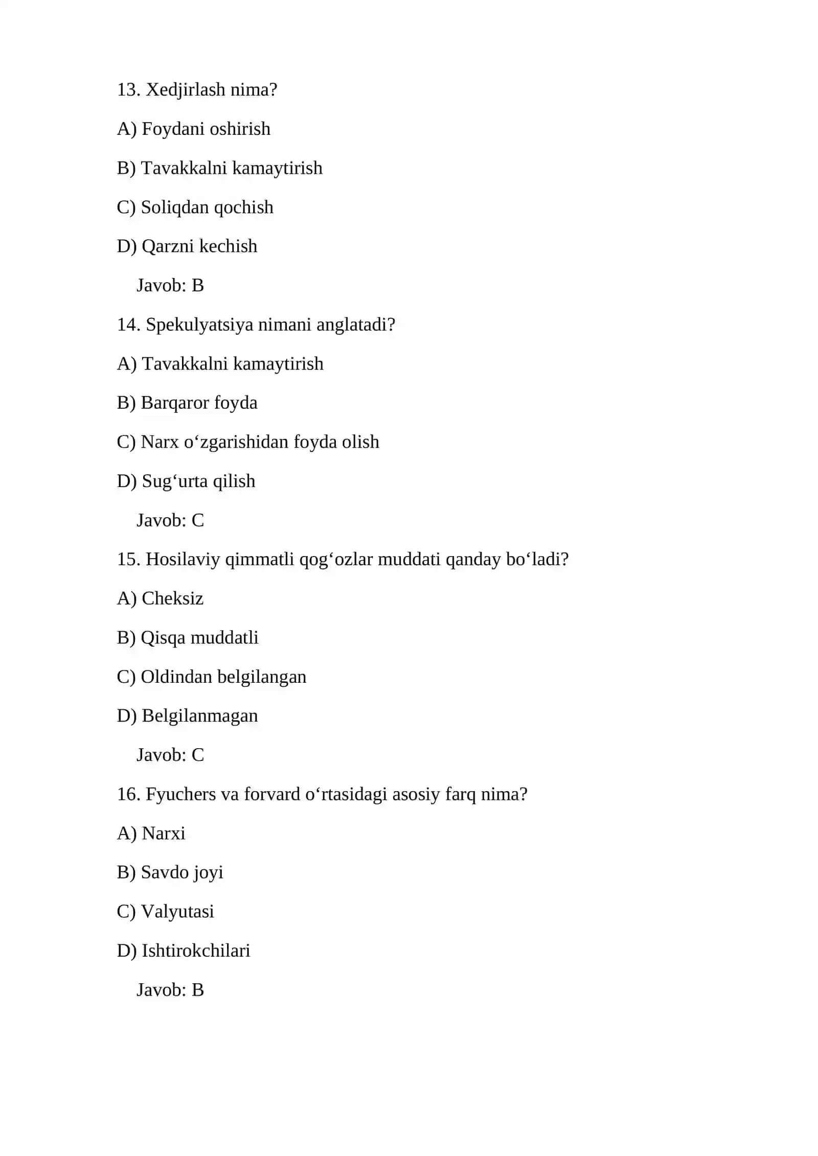 Hosilaviy qimmatli qog‘ozlar bo‘yicha testlar 4