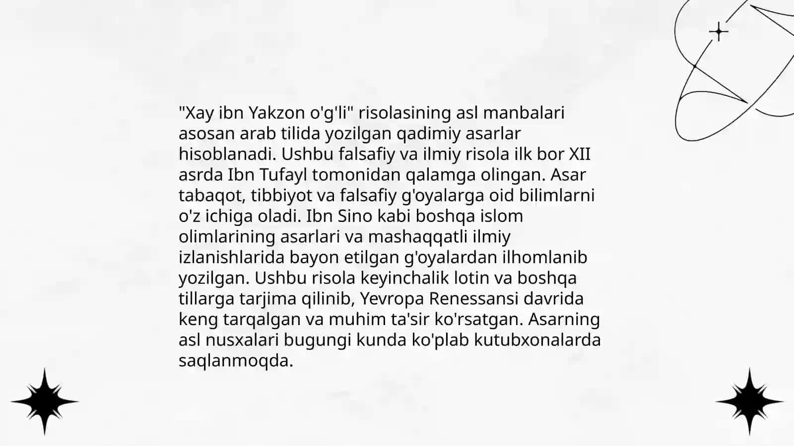 "Xay ibn Yakzon o'g'li" risolasini qiysiy tahlil etish 4