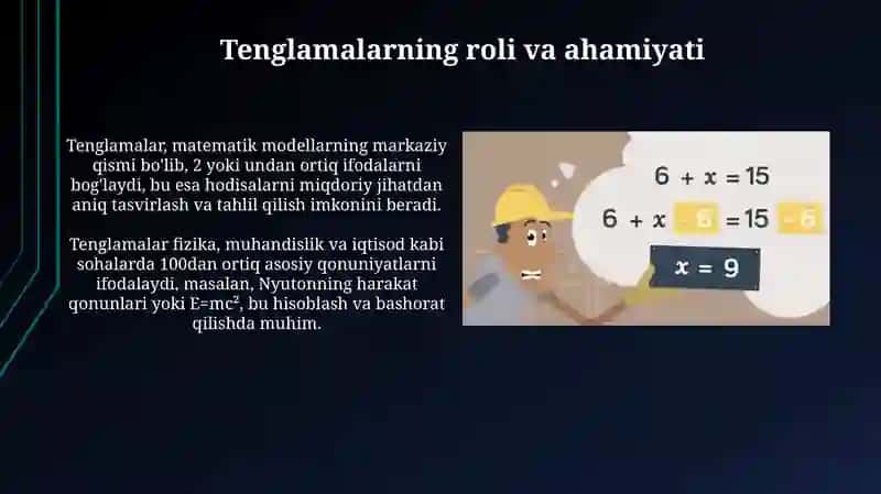 Matematik tavsif va uni tashkil etuvchi tenglamalar 4