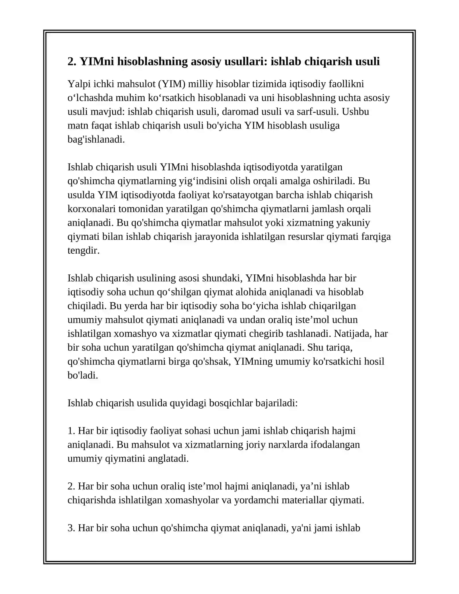 MILLIY HISOBLAR TIZIMIDA YALPI ICHKI MAHSULOT KO'RSATKICHINI HISOBLASH SHARTLARI VA USULLARI 4