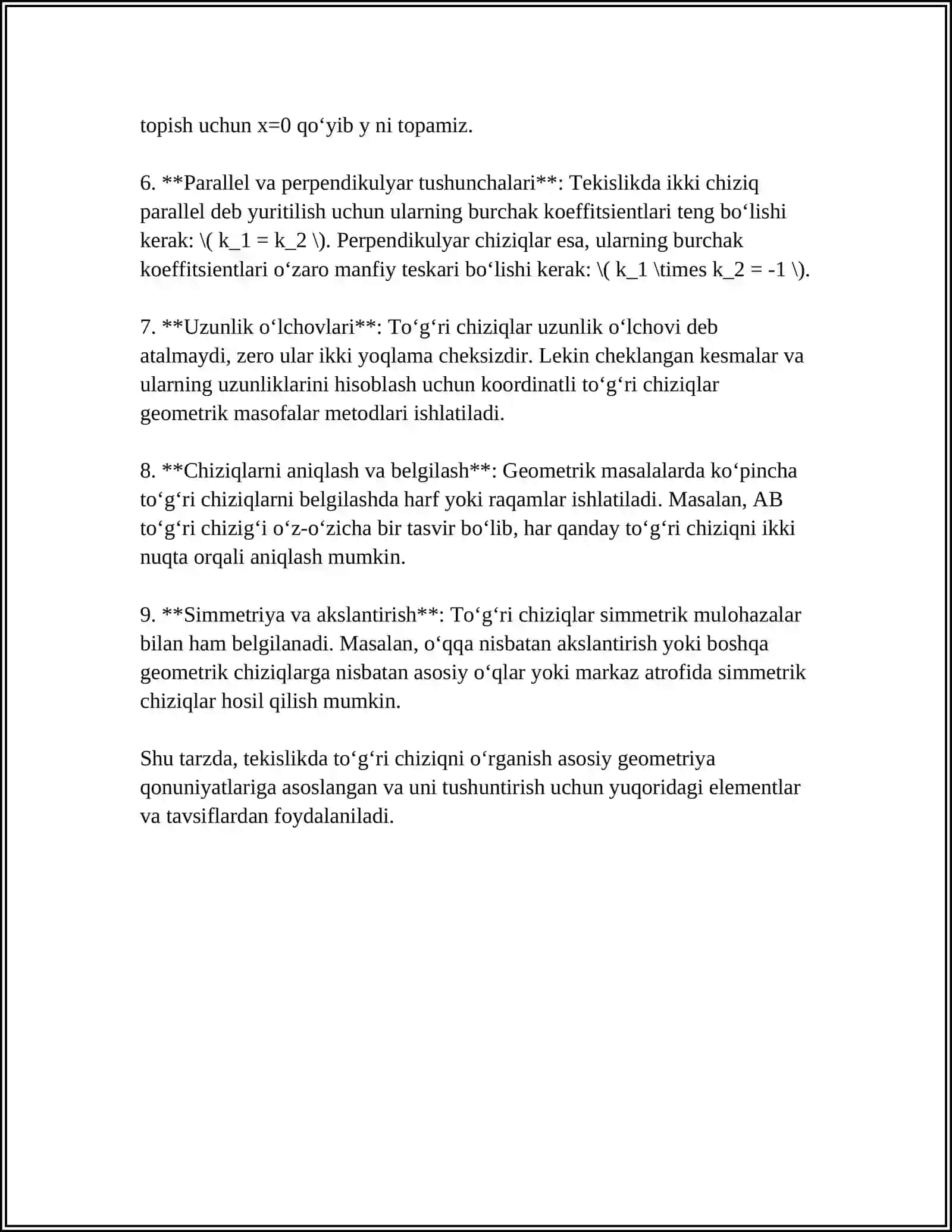 TEKISLIKDAGI TOʻGʻRI CHIZIQLAR 4