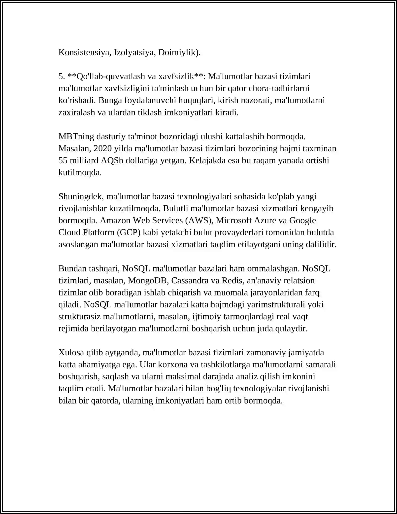 KATTA HAJMDAGI MA'LUMOTLAR BILAN ISHLASH TEXNOLOGIYALARI 4