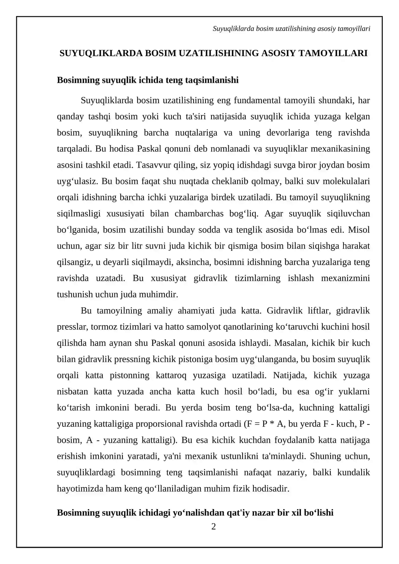 Suyuqliklarda bosim uzatilishining asosiy tamoyillari 4