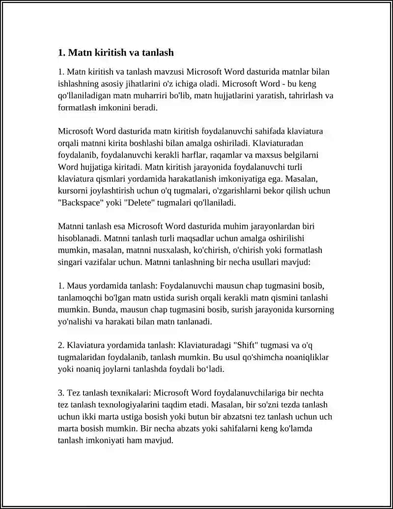 MICRASOFT WORD DASTURIDA MATNLAR BILAN ISHLASH 4