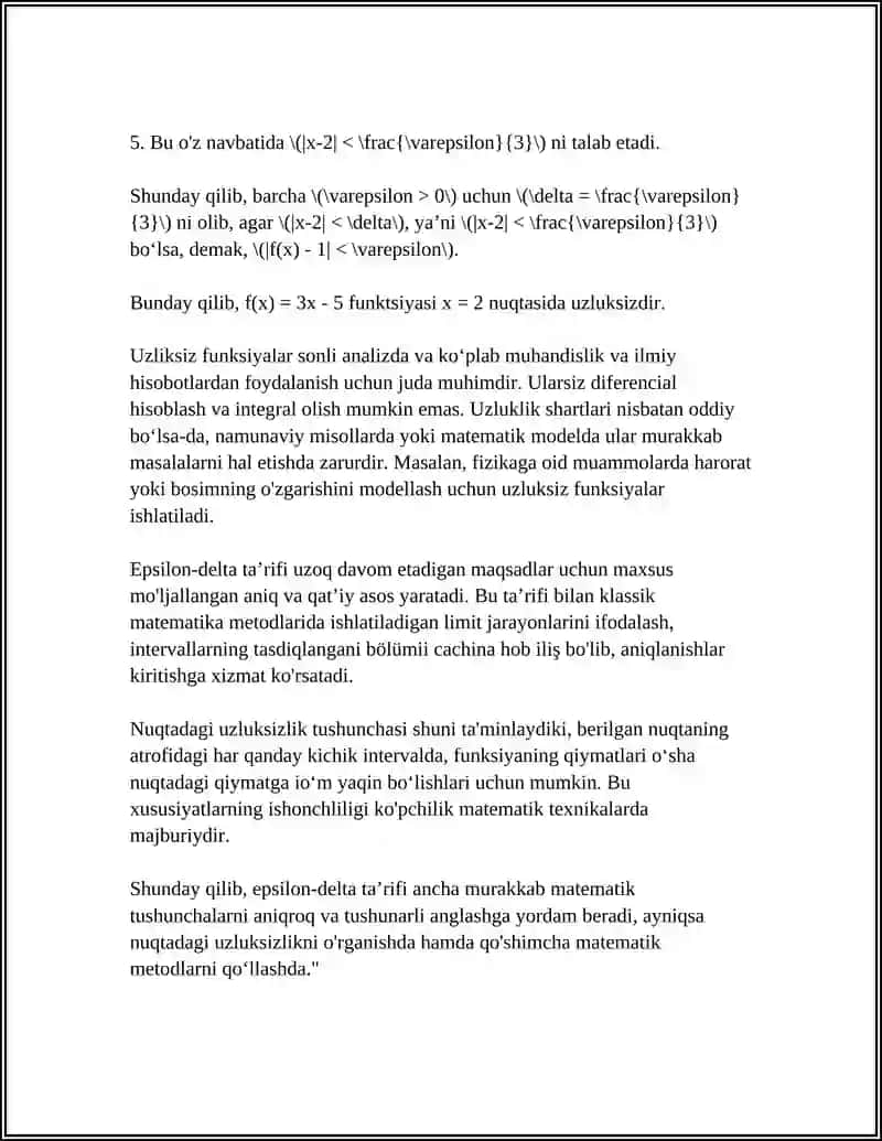 Epsilon-delta taʼrifi: nuqtadagi uzluksizlik 4