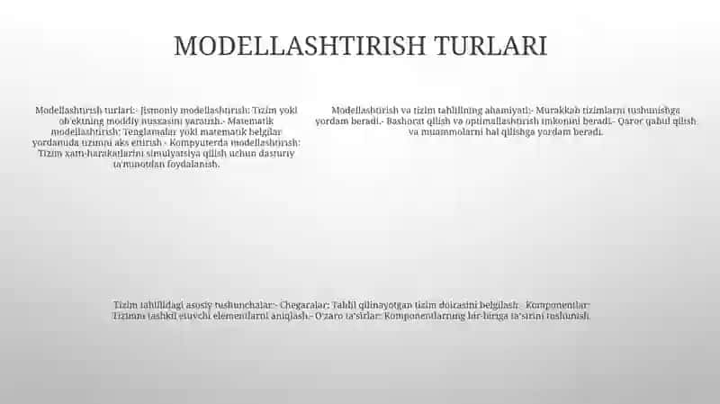Modellashtirish Va Tizimli Tahlil BoʻYicha BoshlangʻIch MaʼLumotlar 4