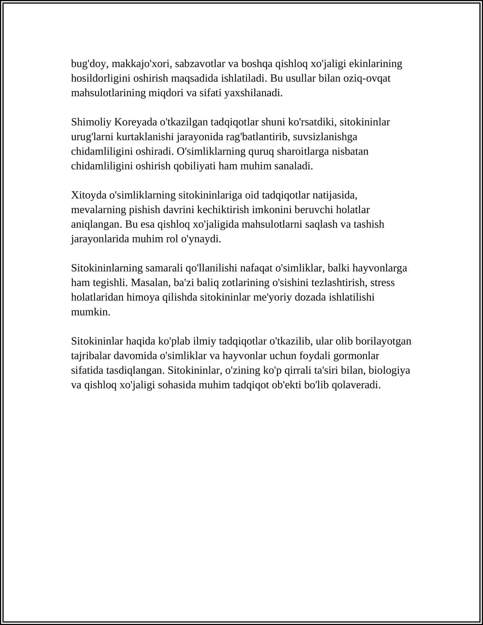 Sitakinin gormonoidlarning biologik roli 4