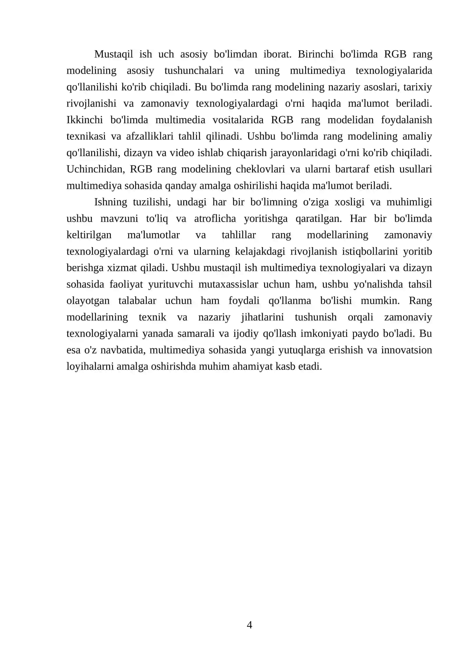 Multimediada rang modellarini qoʻllash (RGB) 4