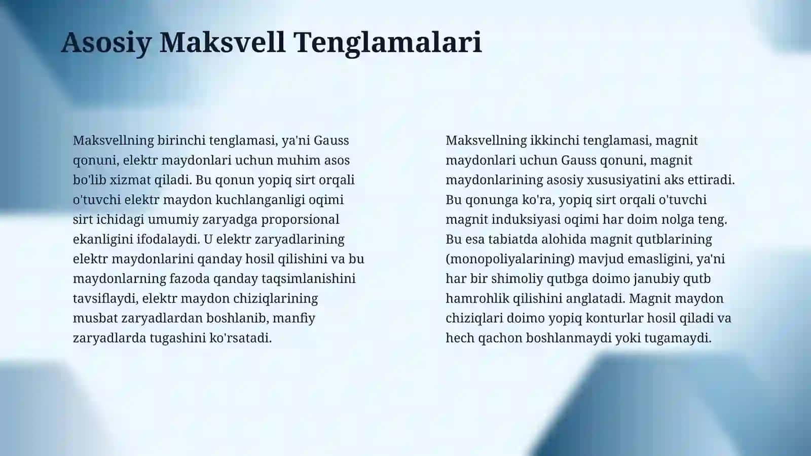 Elektro magnit maydon uchum Maksvell tenglamalari 4