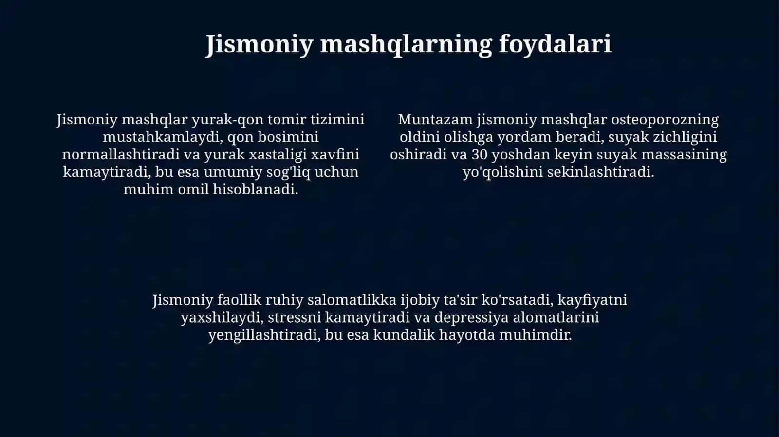 Jismoniy faollik va sifatlar asoslari 4