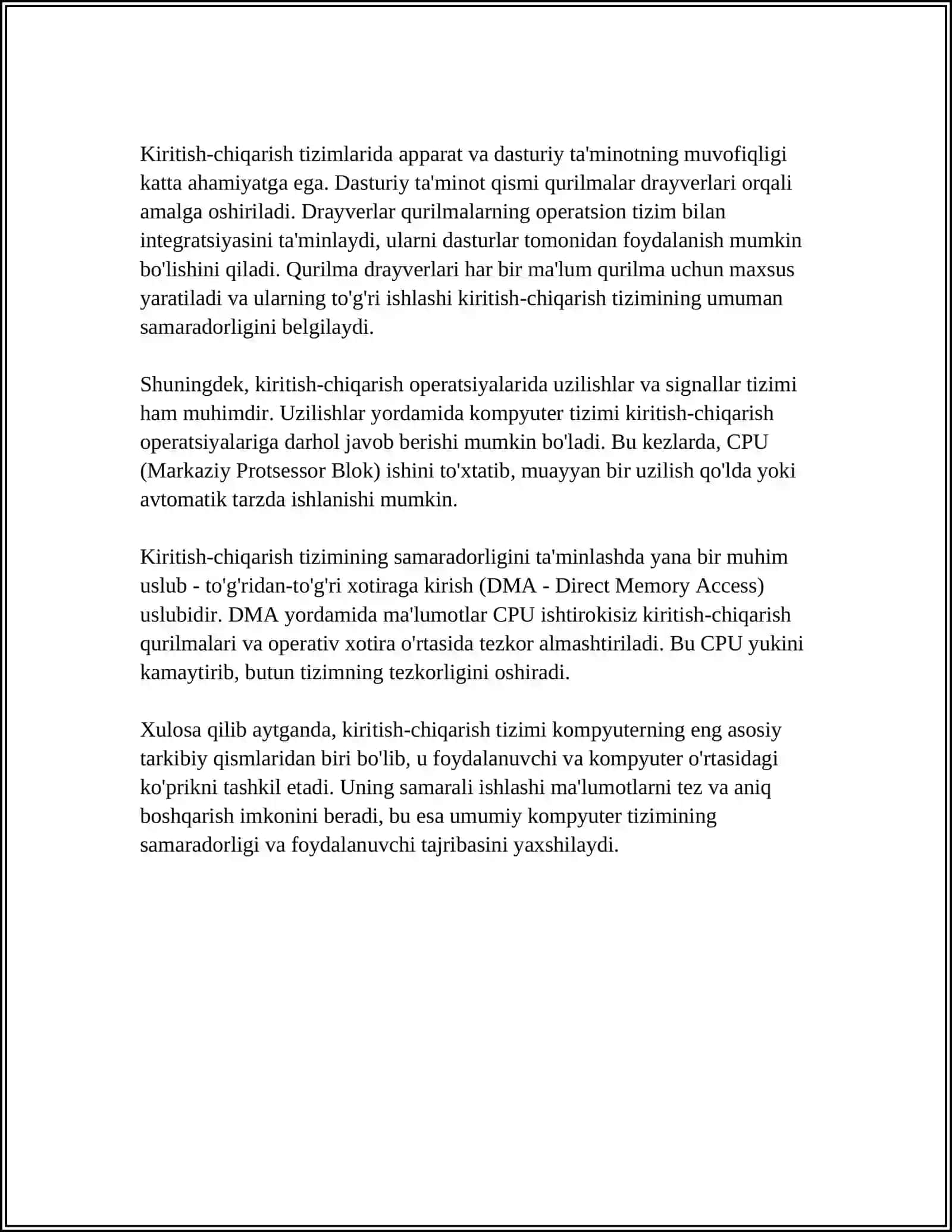 KOMPYUTERDA MA'LUMOTLARNI KIRITISH-CHIQARISHNI TASHKIL ETISH 4