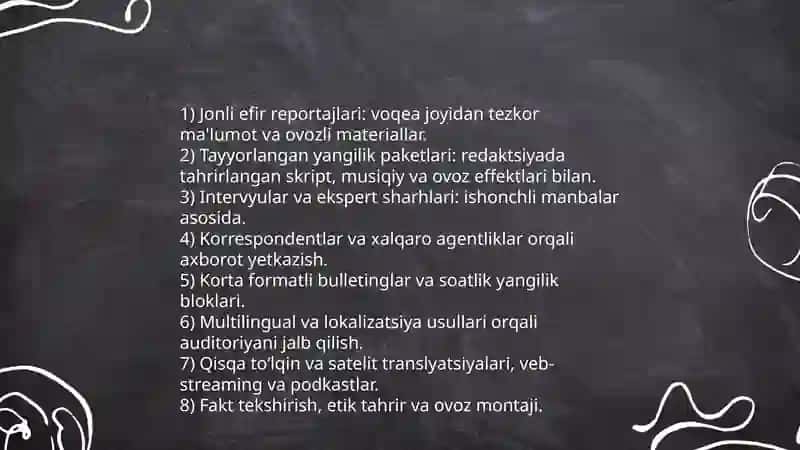 Xorijiy axborot vositalarida axborot tarqatish usullari 4