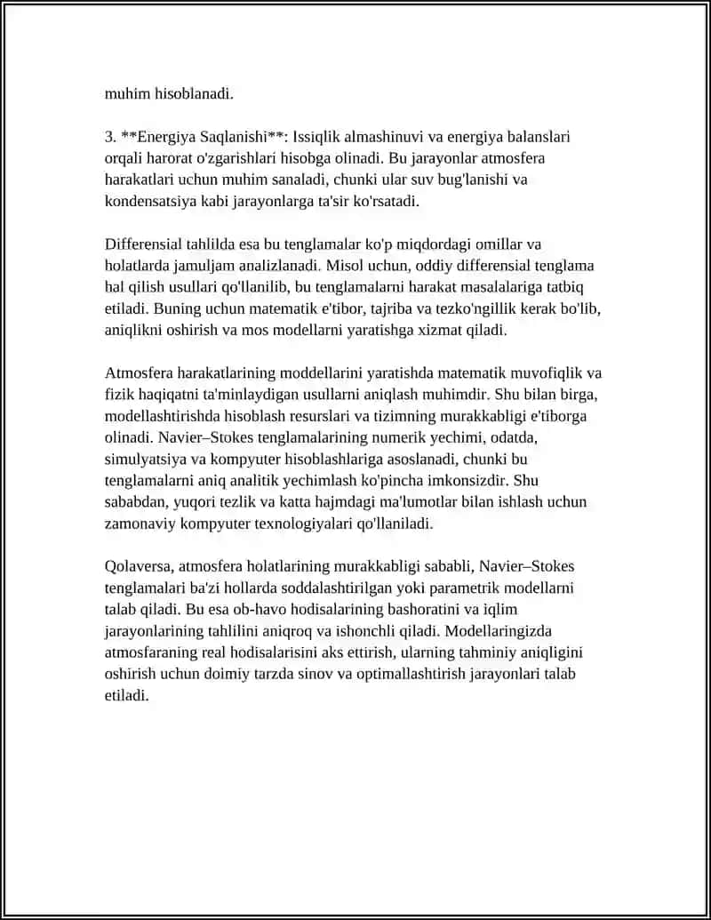 Iqlim va ob-havoni modellashtirishda differensial hisob tatbiqlari 4