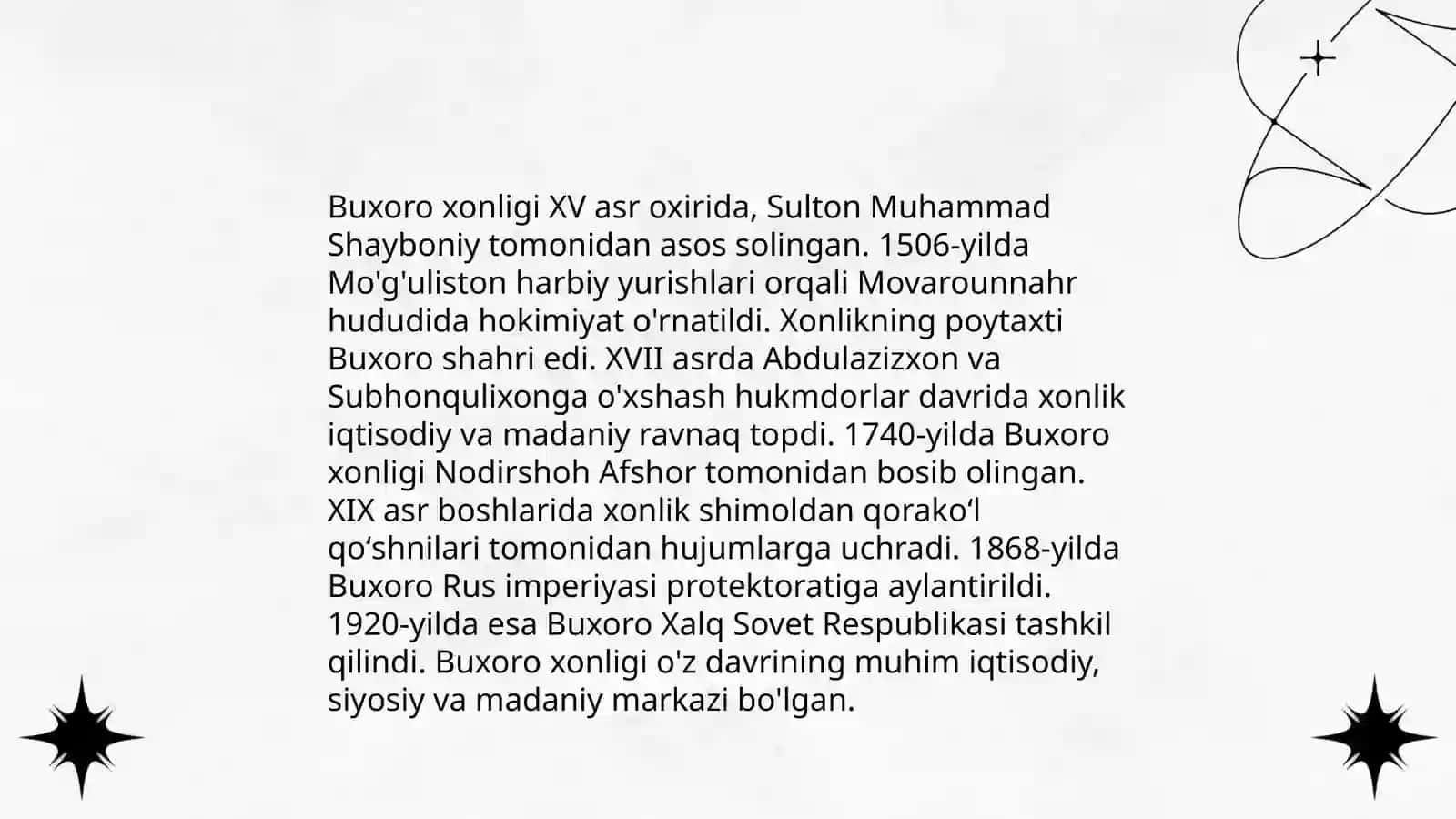 O‘rta Osiyoni xonliklarga bo‘linib ketishi 4