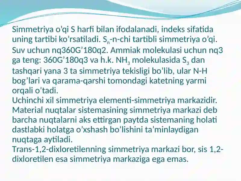 IKKI ATOMLI MOLEKULALAR ELEKTRON TO’LQIN FUNKSIYALARINING SIMMETRIYA XUSUSIYATLARI 4