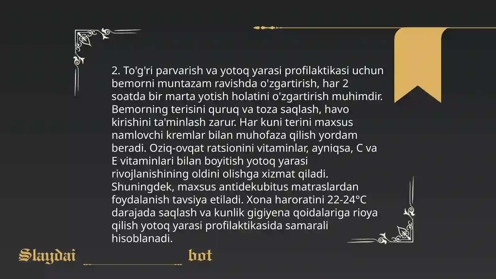 Bemorlarda yotoq oldilarini oldini olish 4