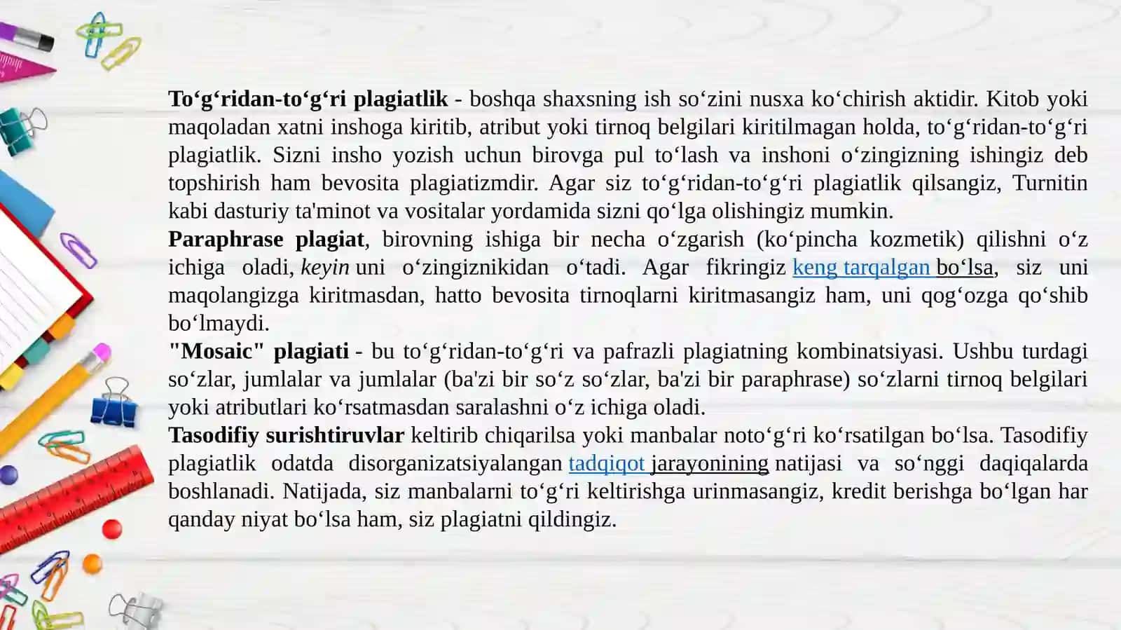PLAGIAT VA UNGA YO‘L QO‘YMASLIK TALABLARI 4
