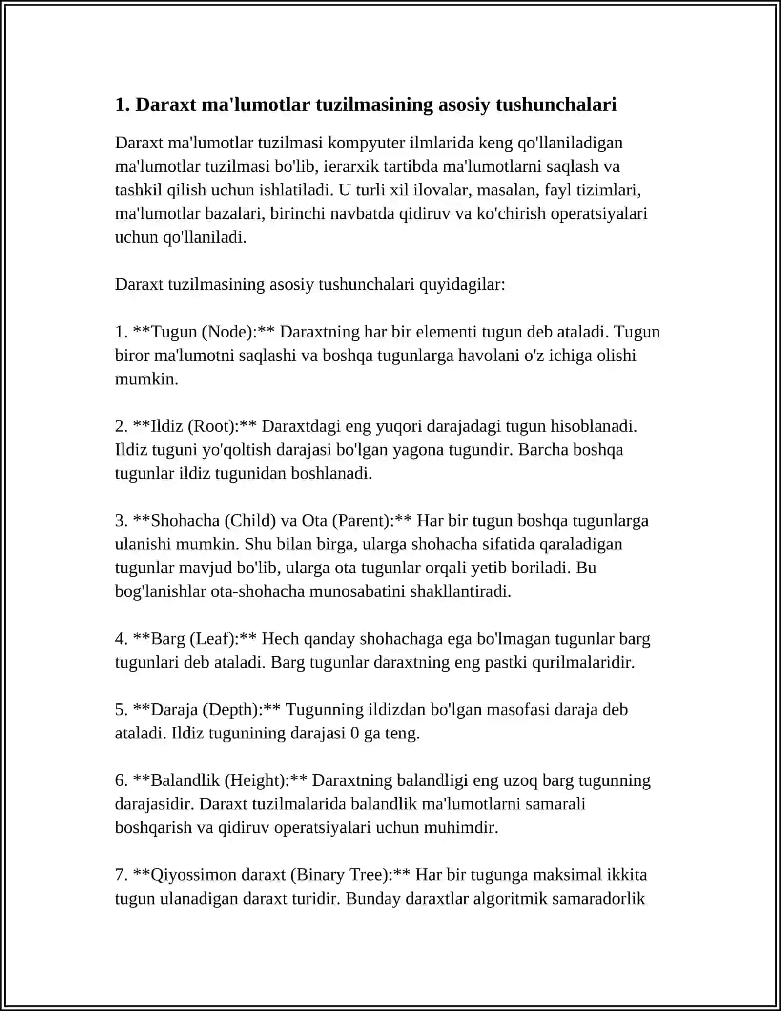 DARAXTSIMON MA’LUMOTLAR TUZILMASI VA ULAR USTIDAGI AMALLAR 4