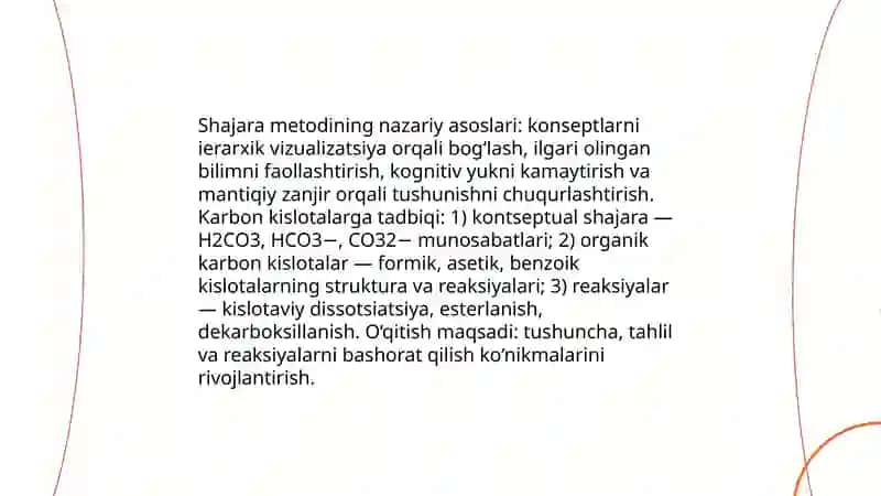 Karbon kislotalar mavzusini o'qitishda shajara metodidan foydalanish metodikasi 4