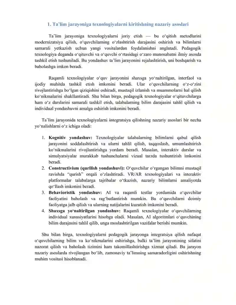 TEXNOLOGIYALARNI TA’LIM JARAYONIGA INTEGRATSIYA QILISH 4