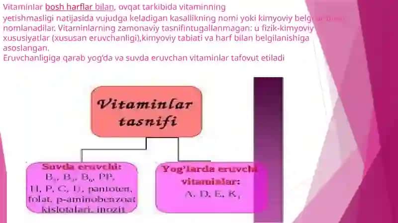 Vitaminlar haqida umumiy ma'lumot, biokimyo 4