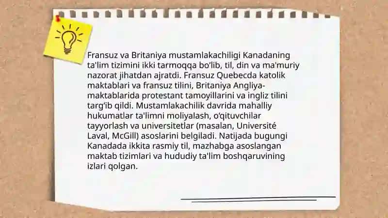 Kanada ta'lim tizimi rivojlanishi va tarixi 4
