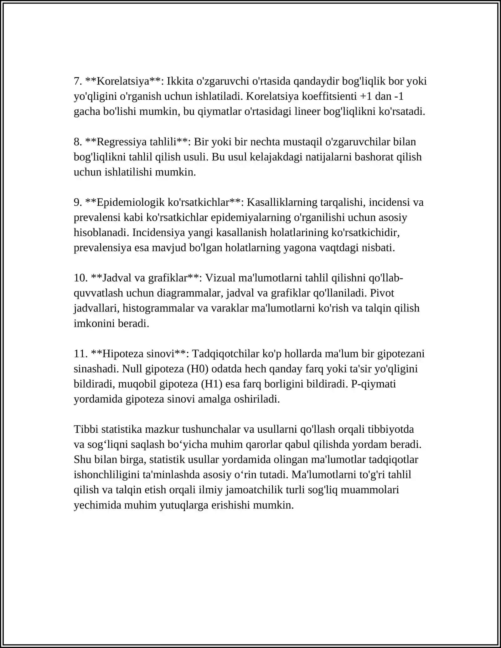 TIBBIY-BIOLOGIK MASALARINI YECHISHDA MATEMATIK STATISTIKASI ELEMENTLARIDAN FOYDALANISH, KERRELYATION BOG`LANISHLAR VA REGENIRATSIYA TENGLAMASI 4