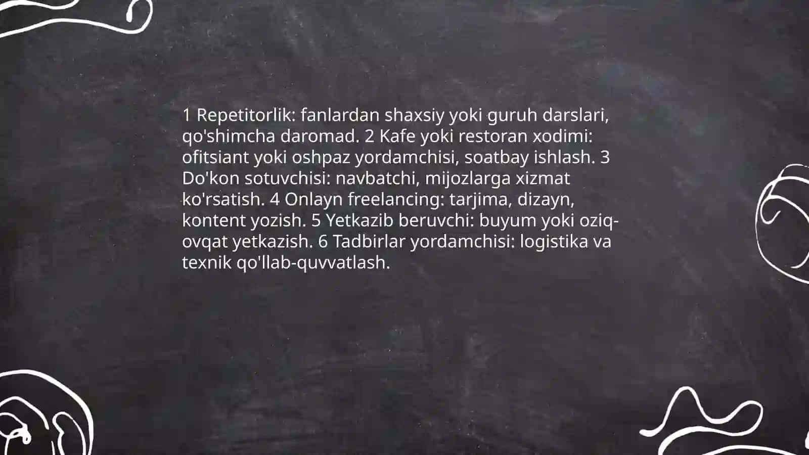Shanba kunlari ishlash imkoniyatlari 4