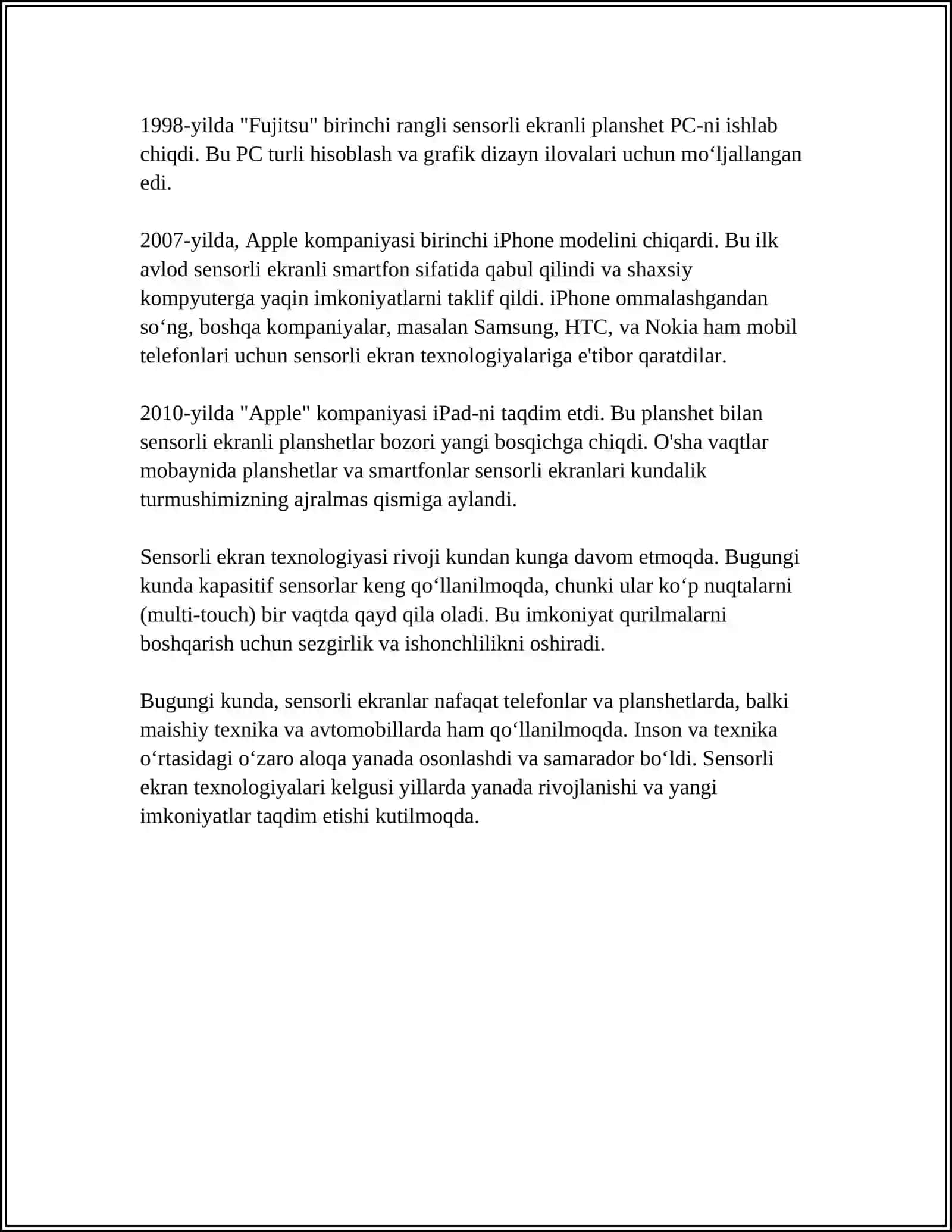 SENSORLI EKRAN (TOUCHSCREEN) INTERFEYSI BILAN ISHLASH 4