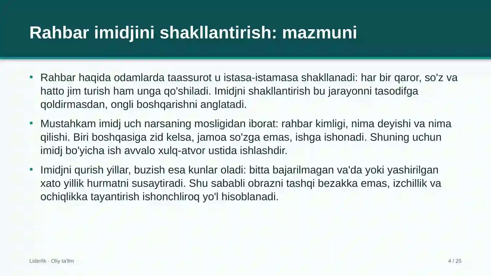 Chakana savdoda rahbar imidjini shakllantirish 4