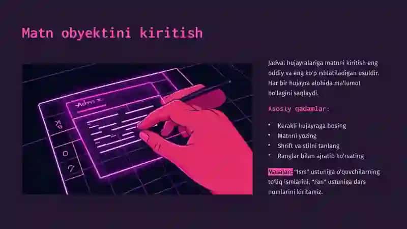 Jadvalga obyekt kiritish 4